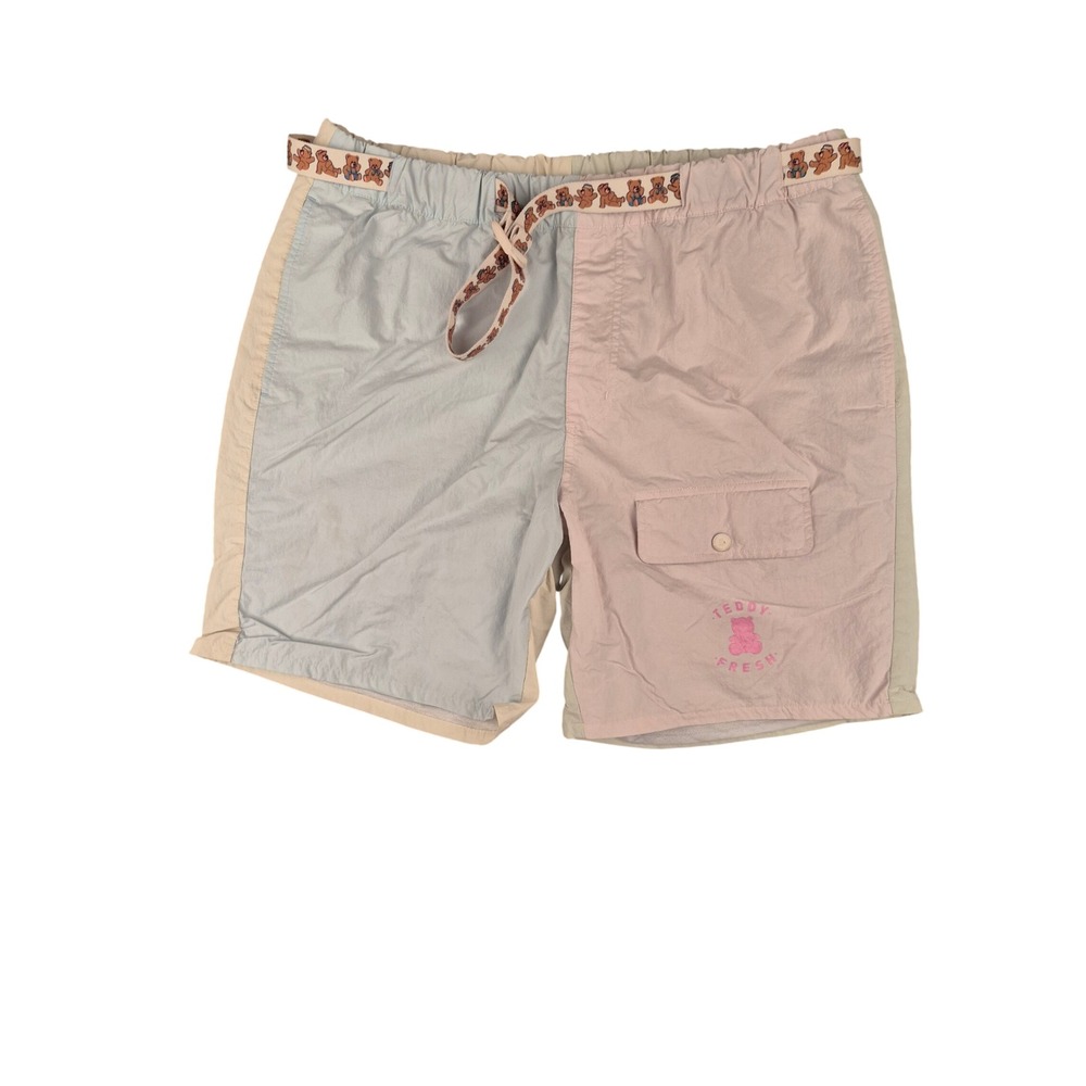 Teddy Fresh Mens Colorblock Pastel Shorts Nylon Bear Belted Size Large